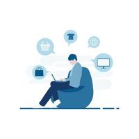 A Man Shopping Online with Laptop Illustration vector