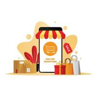 ilustración de compras móviles de comercio electrónico vector