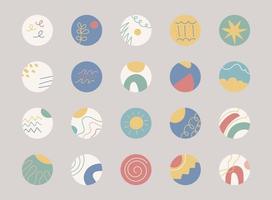 Social media highlight cover icons. Highlight icons with abstract elements and hand drawn doodles. Vector illustration.