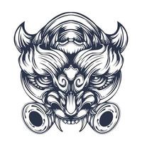 Oni mask tattoo design on a white background vector