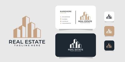 Logotipo de bienes raíces de la empresa e ilustración de vector de diseño de tarjeta de visita. el logotipo se puede utilizar para icono, marca, identidad, negativo, plantilla, inspiración, construcción, arquitectura y empresa comercial