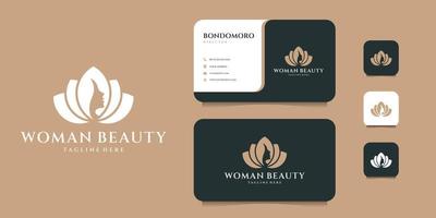 Woman lotus feminine logo design with business card template