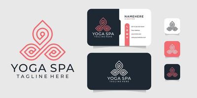 logotipo de monograma de spa de yoga y plantilla de inspiración vectorial de diseño de tarjeta de visita. el logotipo se puede utilizar para icono, marca, identidad, spa, colección, decoración y empresa comercial vector
