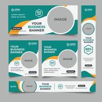 Corporate business banner design set of different sizes with diagonal red elements and a place for photos. vector