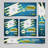School admission banner design set of different sizes with diagonal red elements and a place for photos. vector