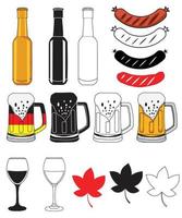 Beer bottle, beer mugs, beer glass, beer element silhouette, Oktoberfest element silhouette vector