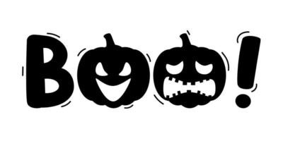 Boo. Halloween pumpkin phrase isolated on white background. Boo phrase with scary pumpkins. vector