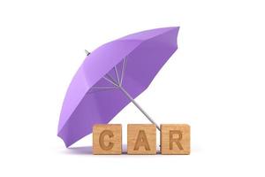 purple umbrella protecting car for car insurance concept photo