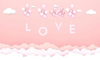 amor rosa y globos en el cielo fondo rosa. concepto de día de san valentín. foto