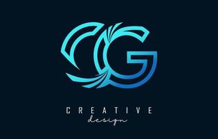 Outline blue letters CG c g logo with leading lines and road concept design. Letters with geometric design. vector