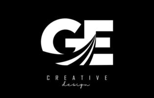 Creative white letters GE g e logo with leading lines and road concept design. Letters with geometric design. vector