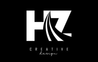 Logotipo de letras blancas creativas hz hz con líneas principales y diseño de concepto de carretera. letras con diseño geométrico. vector