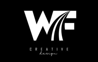 Creative white letters WF w f logo with leading lines and road concept design. Letters with geometric design. vector