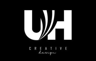 Creative white letters UH u h logo with leading lines and road concept design. Letters with geometric design. vector