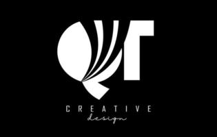 Creative white letters QT q t logo with leading lines and road concept design. Letters with geometric design. vector