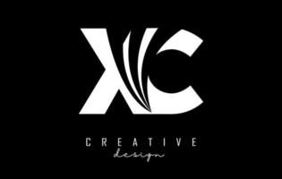 Creative white letters XC x c logo with leading lines and road concept design. Letters with geometric design. vector