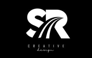 Creative white letters SR s r logo with leading lines and road concept design. Letters with geometric design. vector