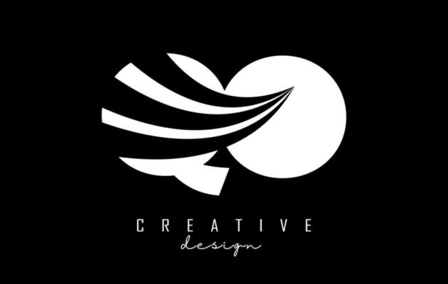 Creative white letters QO q o logo with leading lines and road concept design. Letters with geometric design.