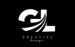 Creative white letters GL g l logo with leading lines and road concept design. Letters with geometric design. vector