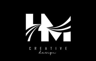 Creative white letters HM h m logo with leading lines and road concept design. Letters with geometric design. vector