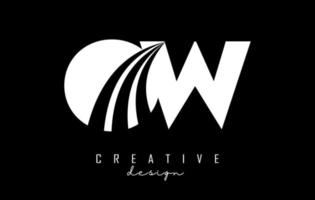 Creative white letters OW o w logo with leading lines and road concept design. Letters with geometric design. vector
