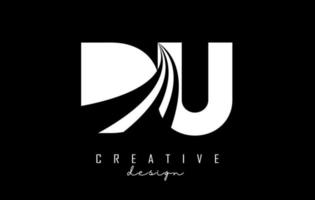 Creative white letters Du d u logo with leading lines and road concept design. Letters with geometric design. vector