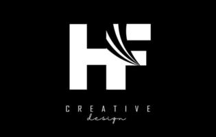 Creative white letters HF h f logo with leading lines and road concept design. Letters with geometric design. vector