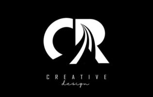 White letters CR c r logo with leading lines and road concept design. Letters with geometric design. vector