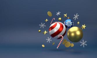 festive celebrations for new year and christmas party christmas balls ribbons, gift boxes, snowflakes. photo