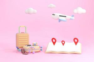 airplane travel tourism plane trip planning world tour luggage with pin location suitcase and map photo