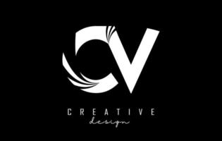 White letters CV c v logo with leading lines and road concept design. Letters with geometric design. vector