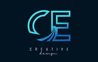 Outline blue letters CE c elogo with leading lines and road concept design. Letters with geometric design. vector