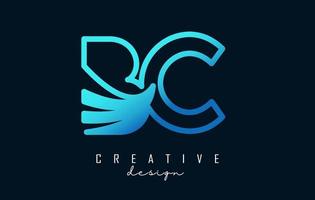 Outline blue letters BC b c logo with leading lines and road concept design. Letters with geometric design. vector