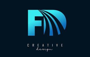 Creative blue letters FD f d logo with leading lines and road concept design. Letters with geometric design. vector