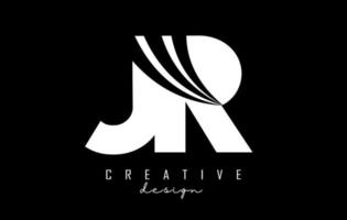 Creative white letters JR j r logo with leading lines and road concept design. Letters with geometric design. vector