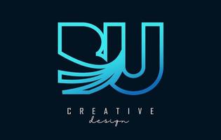 Outline blue letters BU b u logo with leading lines and road concept design. Letters with geometric design. vector