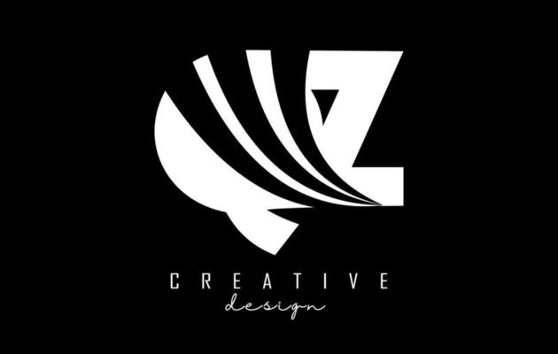 Creative white letters QZ q z logo with leading lines and road concept design. Letters with geometric design.