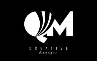 Creative white letters QM q m logo with leading lines and road concept design. Letters with geometric design. vector