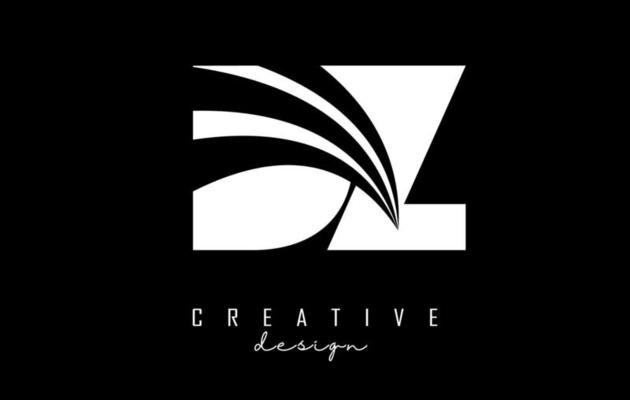 Creative white letters DZ d z logo with leading lines and road concept design. Letters with geometric design.