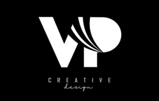 Creative white letters VP v p logo with leading lines and road concept design. Letters with geometric design. vector
