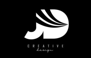 Logotipo de letras blancas creativas jd jd con líneas principales y diseño de concepto de carretera. letras con diseño geométrico. vector