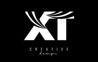 Creative white letters XT x t logo with leading lines and road concept design. Letters with geometric design. vector