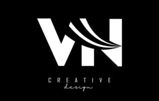 Creative white letters VN v n logo with leading lines and road concept design. Letters with geometric design. vector