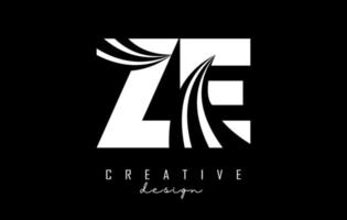 Creative white letters ZE z E logo with leading lines and road concept design. Letters with geometric design. vector