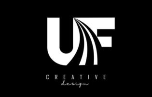 Creative white letters UF u f logo with leading lines and road concept design. Letters with geometric design. vector