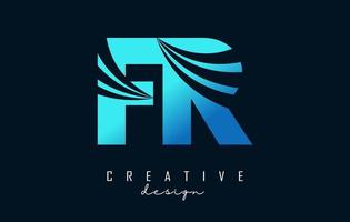 Creative blue letters FR f r logo with leading lines and road concept design. Letters with geometric design. vector