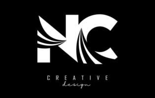 Creative white letters NC n c logo with leading lines and road concept design. Letters with geometric design. vector
