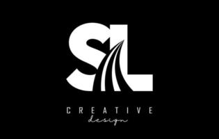 Creative white letters SL s l logo with leading lines and road concept design. Letters with geometric design. vector