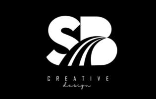 logotipo creativo de letras blancas sb sb con líneas principales y diseño de concepto de carretera. letras con diseño geométrico. vector