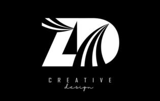 Creative white letters ZD z d logo with leading lines and road concept design. Letters with geometric design. vector